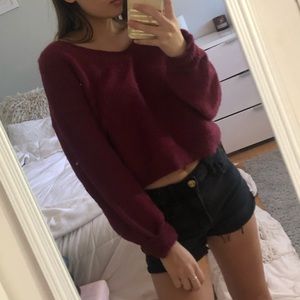 Fuzzy Burgundy V sweater